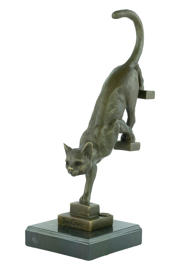 Bronze Cat Sculpture Cat Descending Stairs Statue Animal Art Figurine Art Deco Style Sculpture Cat Lovers Gift Cat Decoration Decoux
