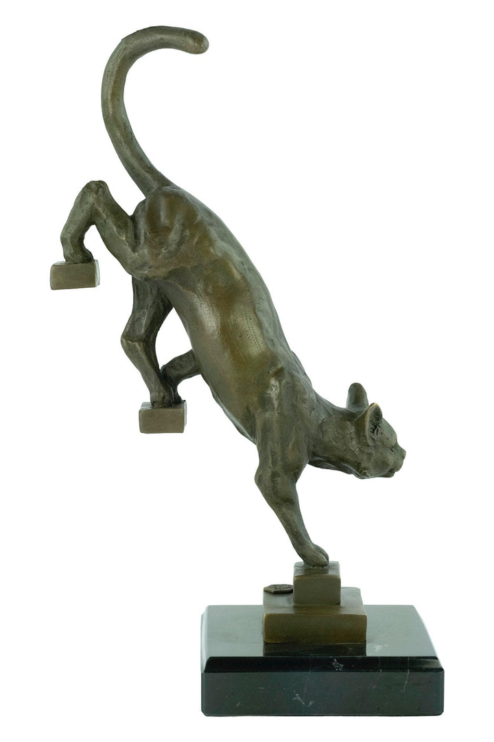 Bronze Cat Sculpture Cat Descending Stairs Statue Animal Art Figurine Art Deco Style Sculpture Cat Lovers Gift Cat Decoration Decoux