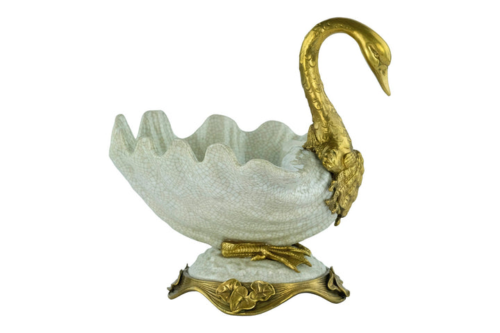 Bronze Mounted Porcelain Swan Bowl Art Nouveau Animal Art Figurine Centerpiece Porcelain Tray Swan Decoration Swan Lovers Gift Swan Art