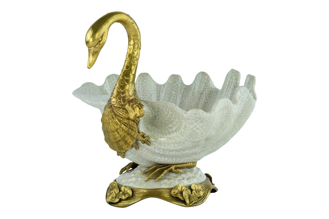 Bronze Mounted Porcelain Swan Bowl Art Nouveau Animal Art Figurine Centerpiece Porcelain Tray Swan Decoration Swan Lovers Gift Swan Art