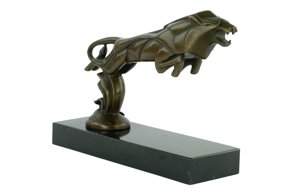 Bronze Leaping Lion Sculpture Art Deco Car Mascot Casimir Brau Bronze Sculpture Art Deco Statue Bronze Lion Figurine Lion Decoration Art