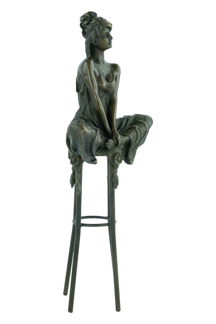 Bronze Female on Barstool Sculpture Bronze Female Figurine Pierre Collinet Bronze Sculpture Art Nouveau Female Collectable Enticing Woman