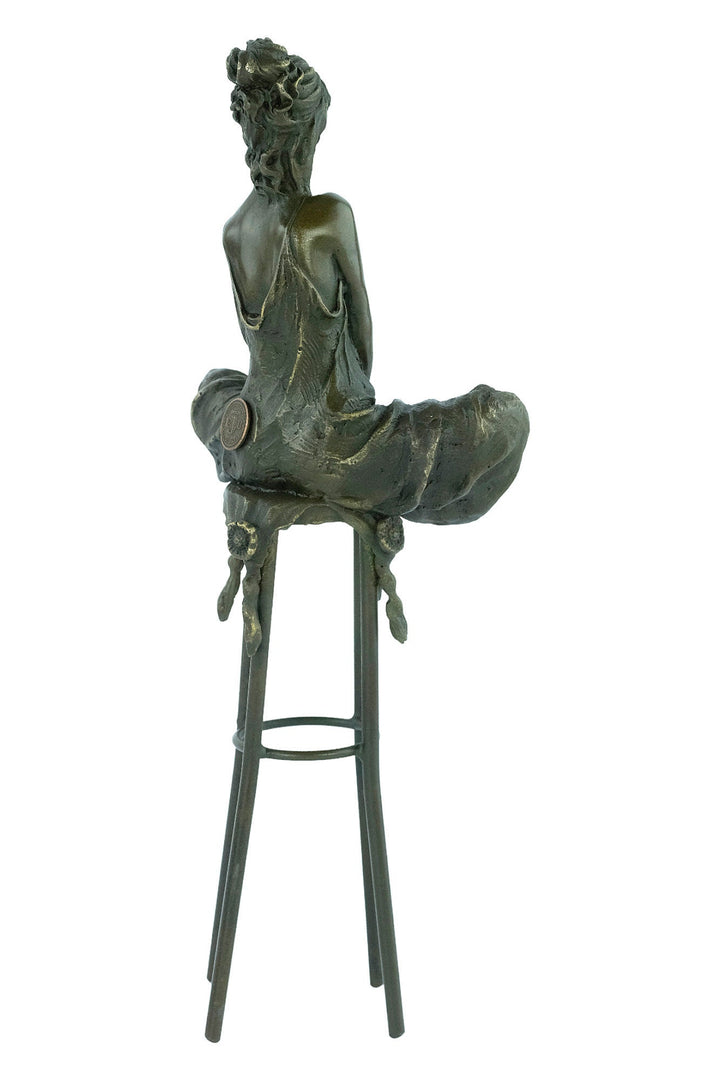 Bronze Female on Barstool Sculpture Bronze Female Figurine Pierre Collinet Bronze Sculpture Art Nouveau Female Collectable Enticing Woman