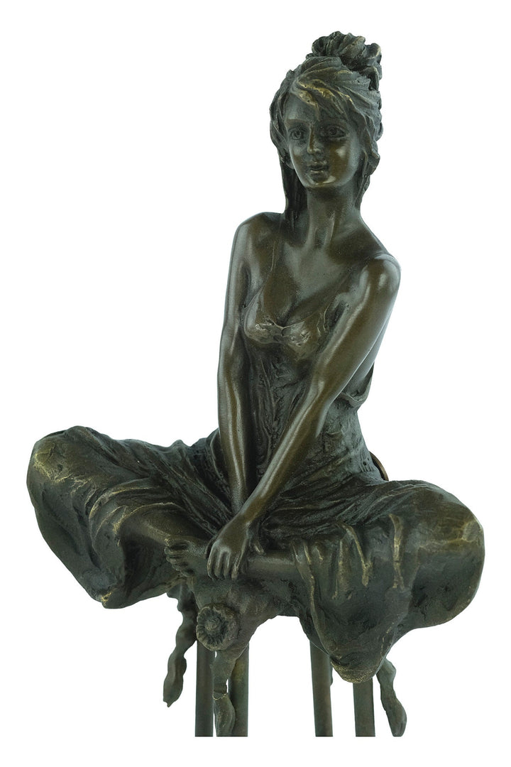 Bronze Female on Barstool Sculpture Bronze Female Figurine Pierre Collinet Bronze Sculpture Art Nouveau Female Collectable Enticing Woman