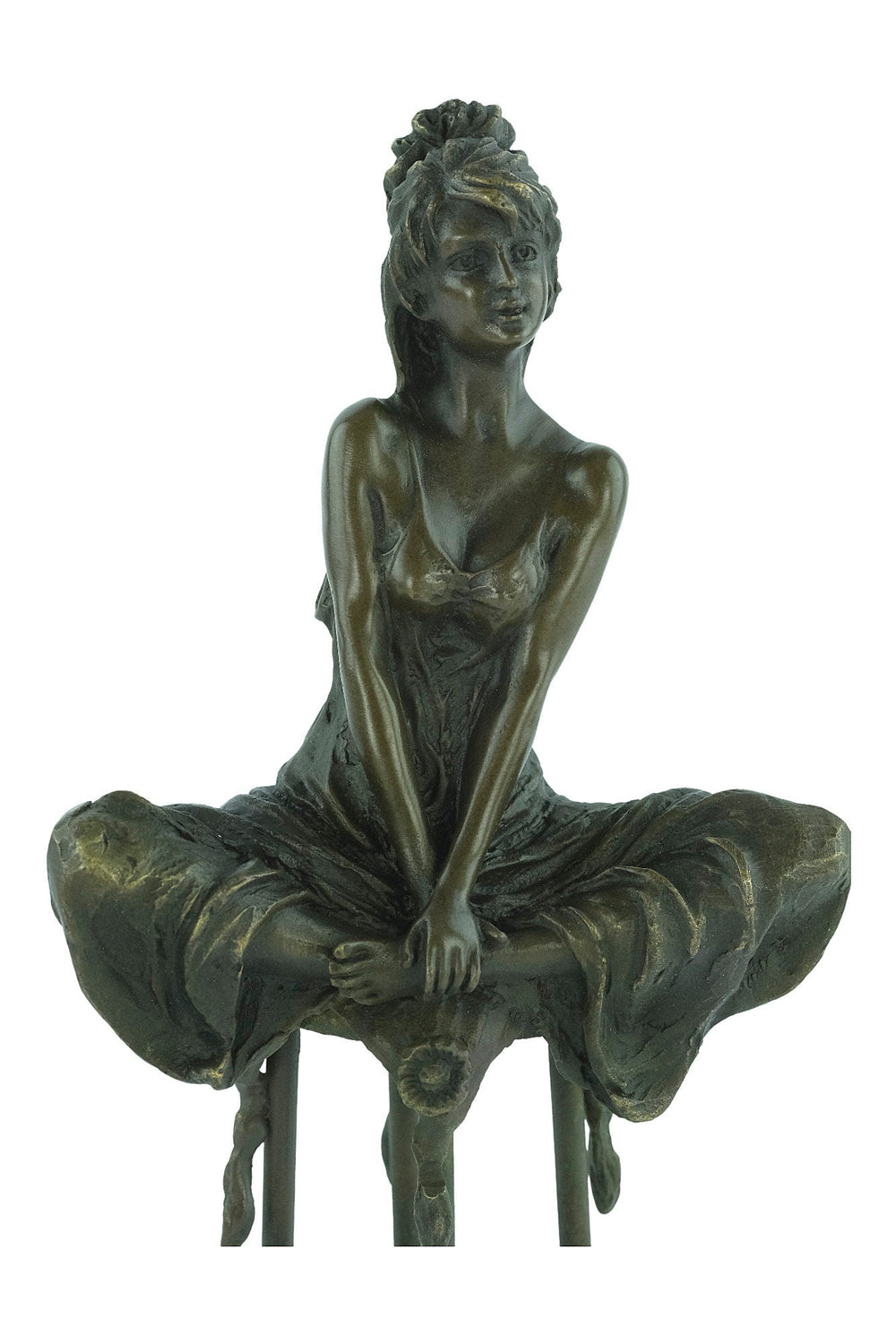 Bronze Female on Barstool Sculpture Bronze Female Figurine Pierre Collinet Bronze Sculpture Art Nouveau Female Collectable Enticing Woman