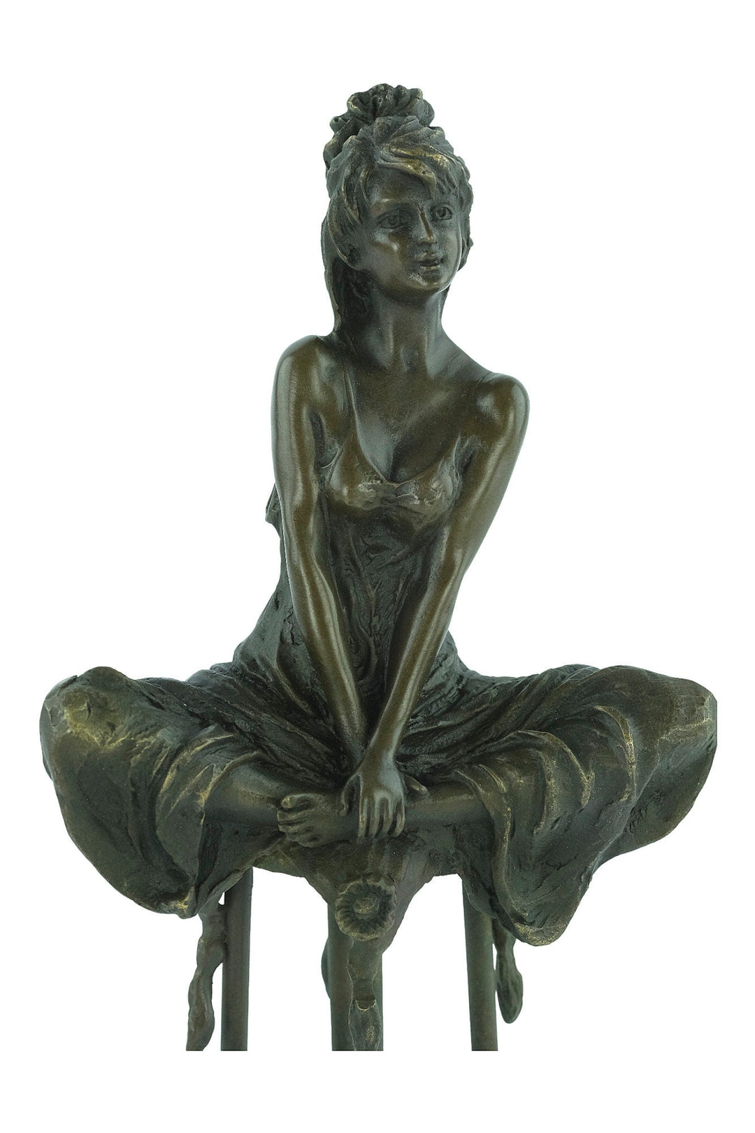Bronze Female on Barstool Sculpture Bronze Female Figurine Pierre Collinet Bronze Sculpture Art Nouveau Female Collectable Enticing Woman