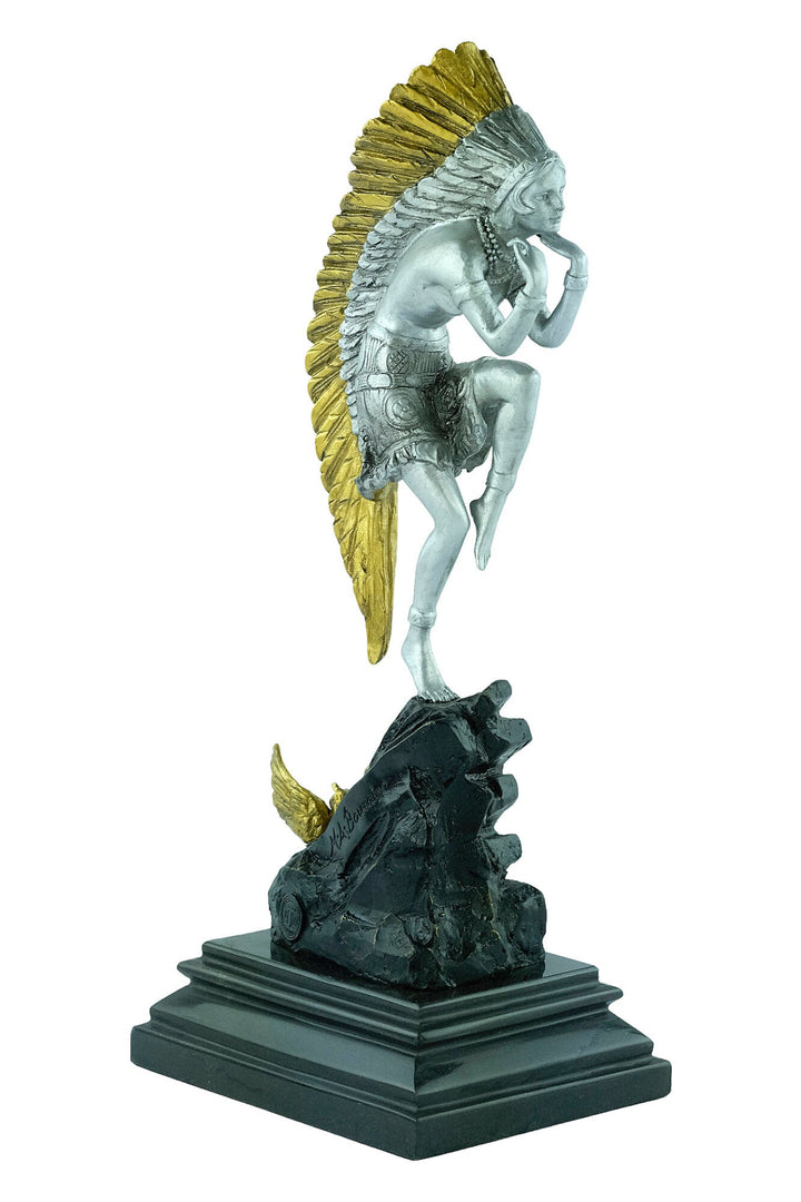 Painted Bronze Sculpture of a Dancing Native American Female Marcel Bouraine Art Deco Bronze Sculpture Indian Female Dancer Bronze Art
