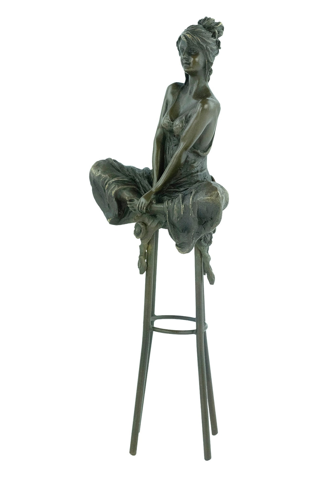 Bronze Female on Barstool Sculpture Bronze Female Figurine Pierre Collinet Bronze Sculpture Art Nouveau Female Collectable Enticing Woman