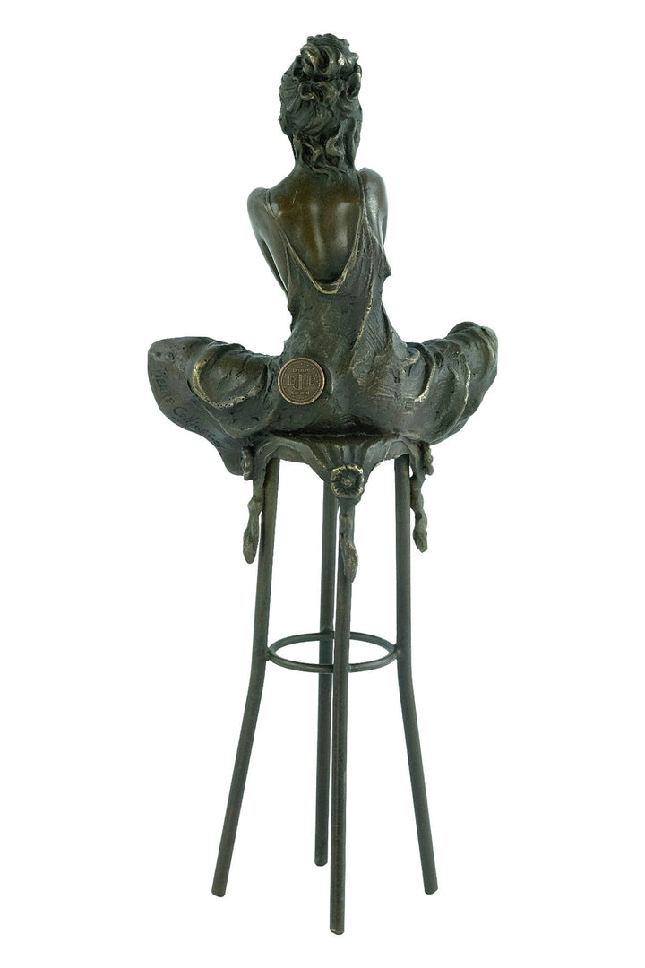Bronze Female on Barstool Sculpture Bronze Female Figurine Pierre Collinet Bronze Sculpture Art Nouveau Female Collectable Enticing Woman
