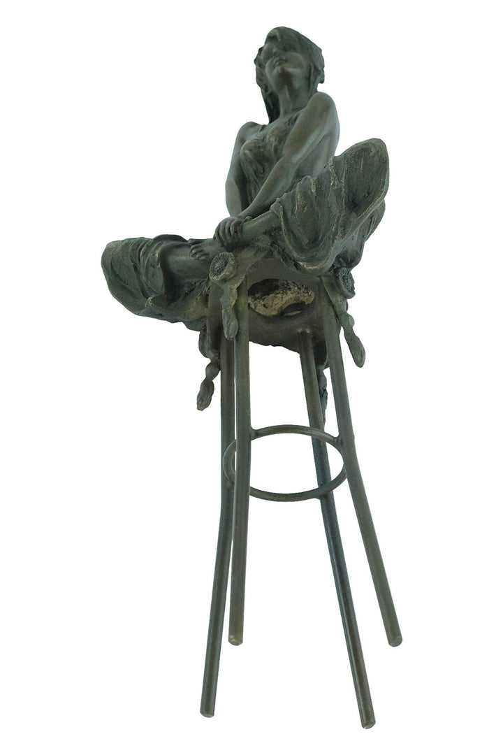 Bronze Female on Barstool Sculpture Bronze Female Figurine Pierre Collinet Bronze Sculpture Art Nouveau Female Collectable Enticing Woman