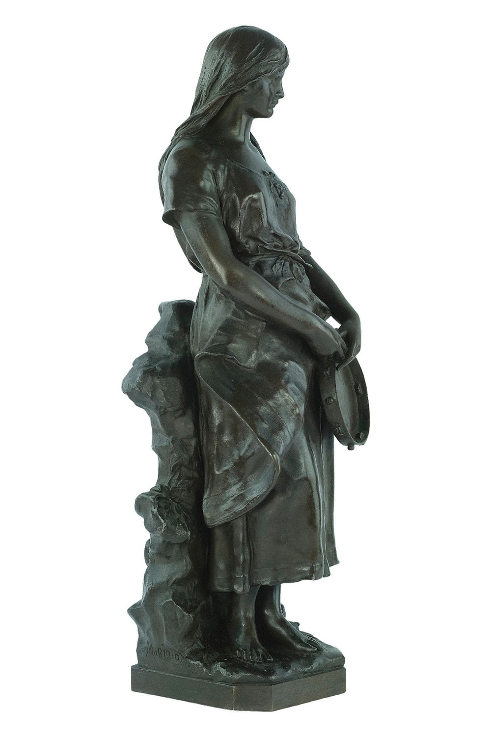 Antique Bronze Sculpture of Female with Tambourine 'Esmeralda' by Eugène Marioton Antique French Statue French Antiques Marioton Statue