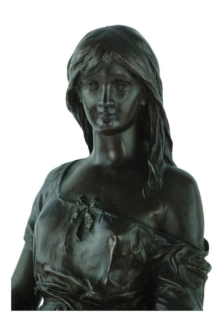 Antique Bronze Sculpture of Female with Tambourine 'Esmeralda' by Eugène Marioton Antique French Statue French Antiques Marioton Statue