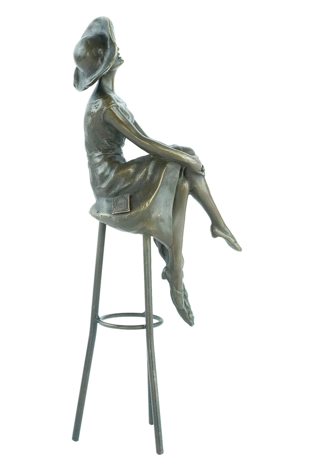 Bronze Sculpture of a Female on Barstool Wearing Hat Art Deco Sculpture Bronze Female Figurine after Chiparus Sculpture Art Deco Statue