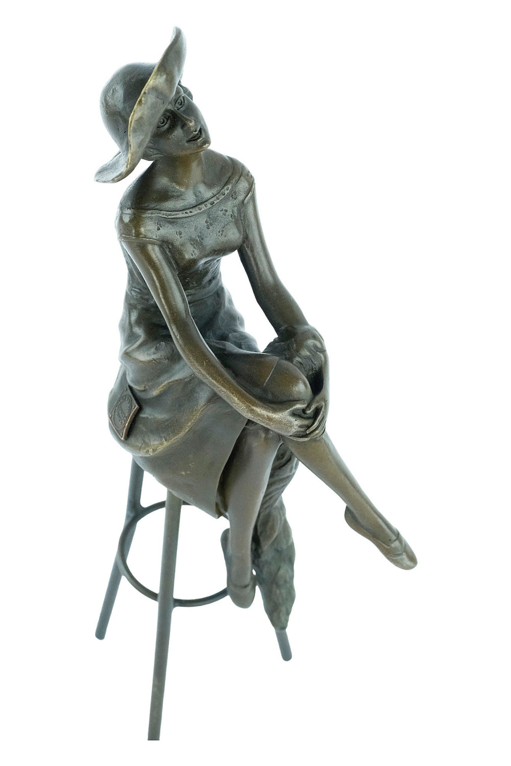 Bronze Sculpture of a Female on Barstool Wearing Hat Art Deco Sculpture Bronze Female Figurine after Chiparus Sculpture Art Deco Statue