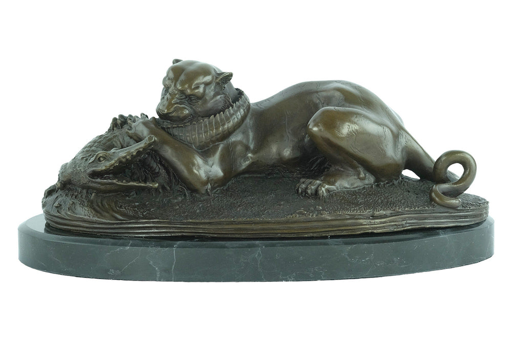 Bronze Sculpture of a Tiger Devouring a Gavial after Barye Bronze Wildlife Sculpture Hunting Decoration Animal Art Statue Bronze Tiger Art