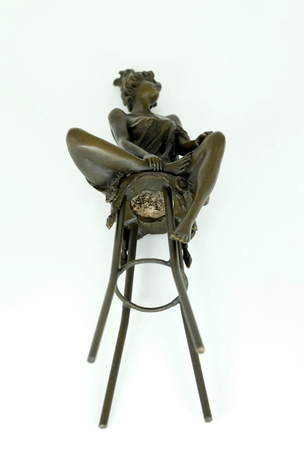 Bronze Female on Barstool Figurine Art Nouveau Style Bronze Sculpture Seductive Female Statue Jugendstil Collectable Bronze Female Sculpture