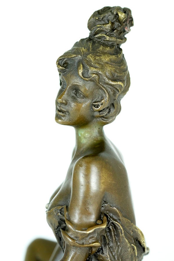 Bronze Female on Barstool Figurine Art Nouveau Style Bronze Sculpture Seductive Female Statue Jugendstil Collectable Bronze Female Sculpture