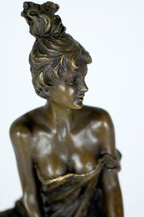 Bronze Female on Barstool Figurine Art Nouveau Style Bronze Sculpture Seductive Female Statue Jugendstil Collectable Bronze Female Sculpture