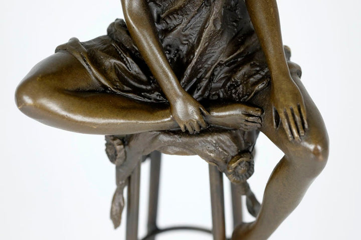 Bronze Female on Barstool Figurine Art Nouveau Style Bronze Sculpture Seductive Female Statue Jugendstil Collectable Bronze Female Sculpture