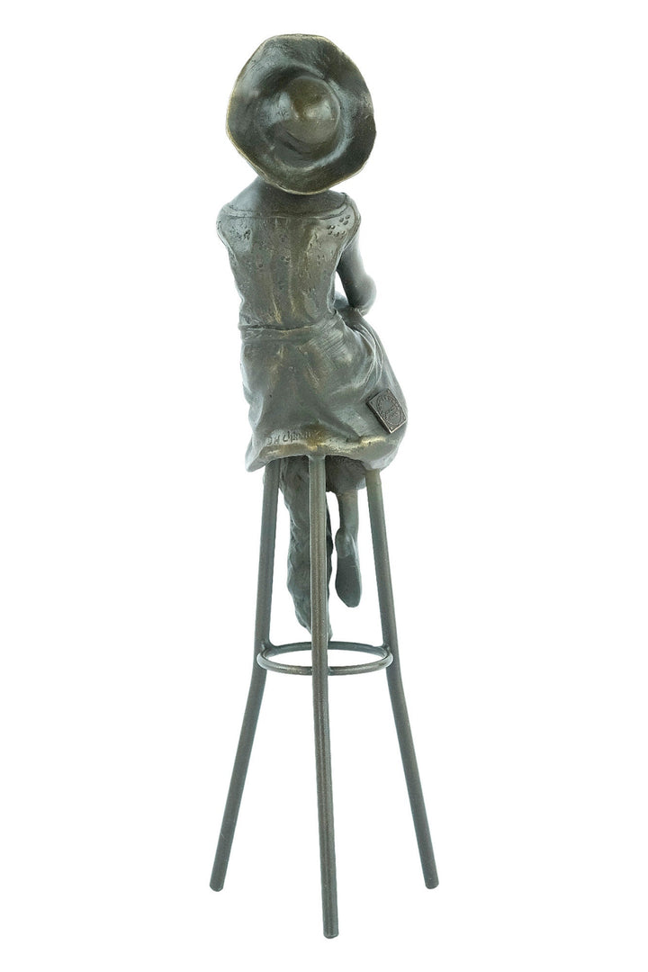 Bronze Sculpture of a Female on Barstool Wearing Hat Art Deco Sculpture Bronze Female Figurine after Chiparus Sculpture Art Deco Statue