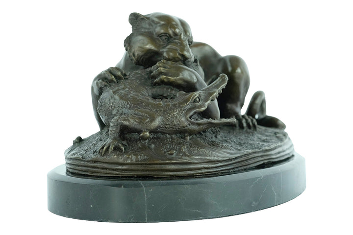 Bronze Sculpture of a Tiger Devouring a Gavial after Barye Bronze Wildlife Sculpture Hunting Decoration Animal Art Statue Bronze Tiger Art