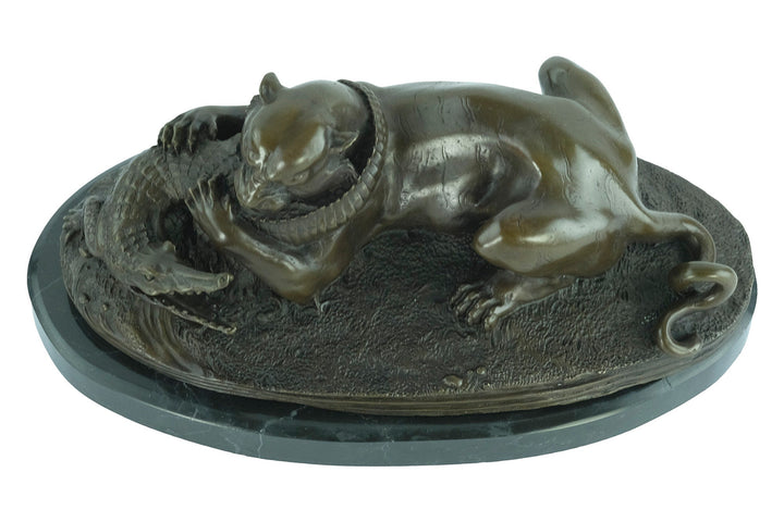 Bronze Sculpture of a Tiger Devouring a Gavial after Barye Bronze Wildlife Sculpture Hunting Decoration Animal Art Statue Bronze Tiger Art