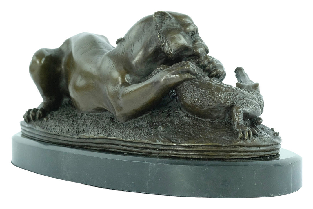 Bronze Sculpture of a Tiger Devouring a Gavial after Barye Bronze Wildlife Sculpture Hunting Decoration Animal Art Statue Bronze Tiger Art