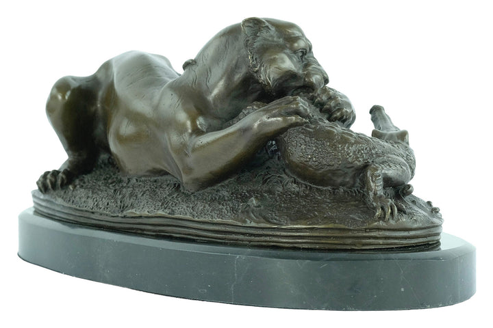 Bronze Sculpture of a Tiger Devouring a Gavial after Barye Bronze Wildlife Sculpture Hunting Decoration Animal Art Statue Bronze Tiger Art
