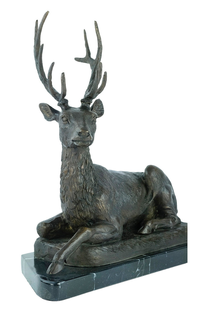 Large Bronze Deer Statue Animal Art Figurine Bronze Wildlife Sculpture Reclining Red Deer Sculpture Hunting Decoration Bronze Stag Statue
