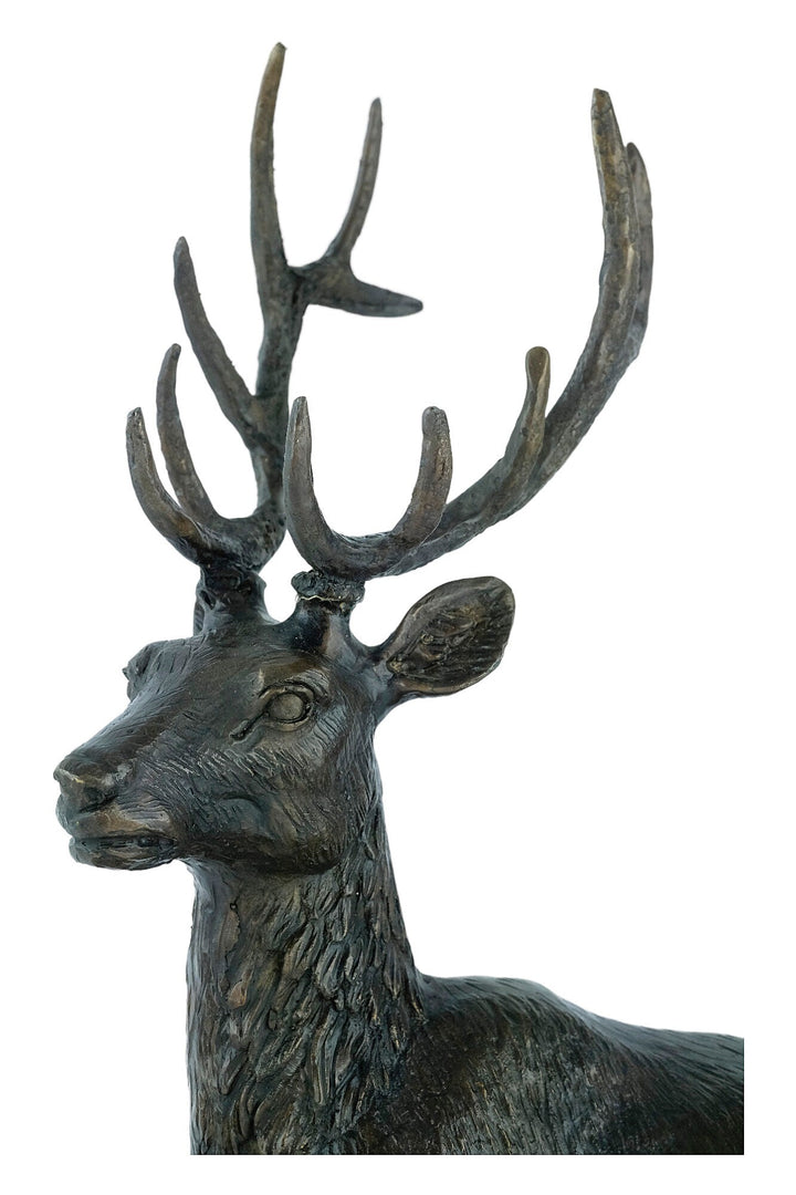 Large Bronze Deer Statue Animal Art Figurine Bronze Wildlife Sculpture Reclining Red Deer Sculpture Hunting Decoration Bronze Stag Statue