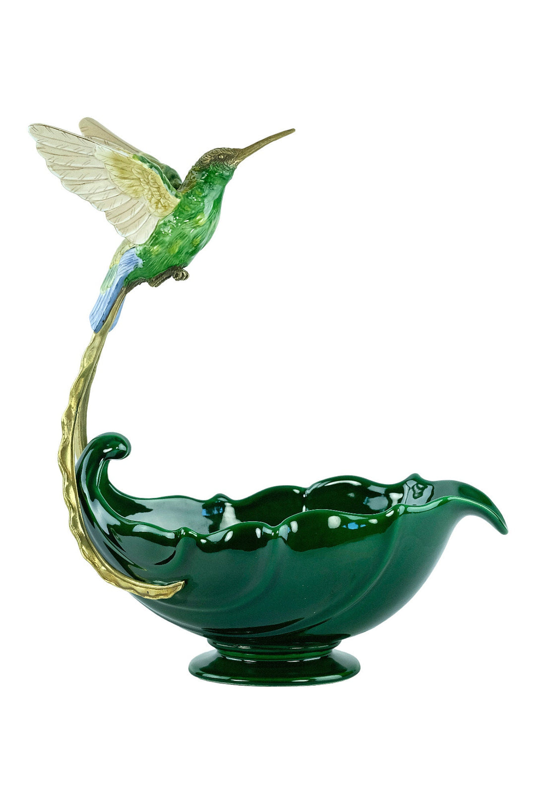 Beautiful Porcelain Bowl with Bronze Hummingbird Sculpture Unique Centerpiece Jugendstil Decoration Art Nouveau Collectable Bird Lovers Gift