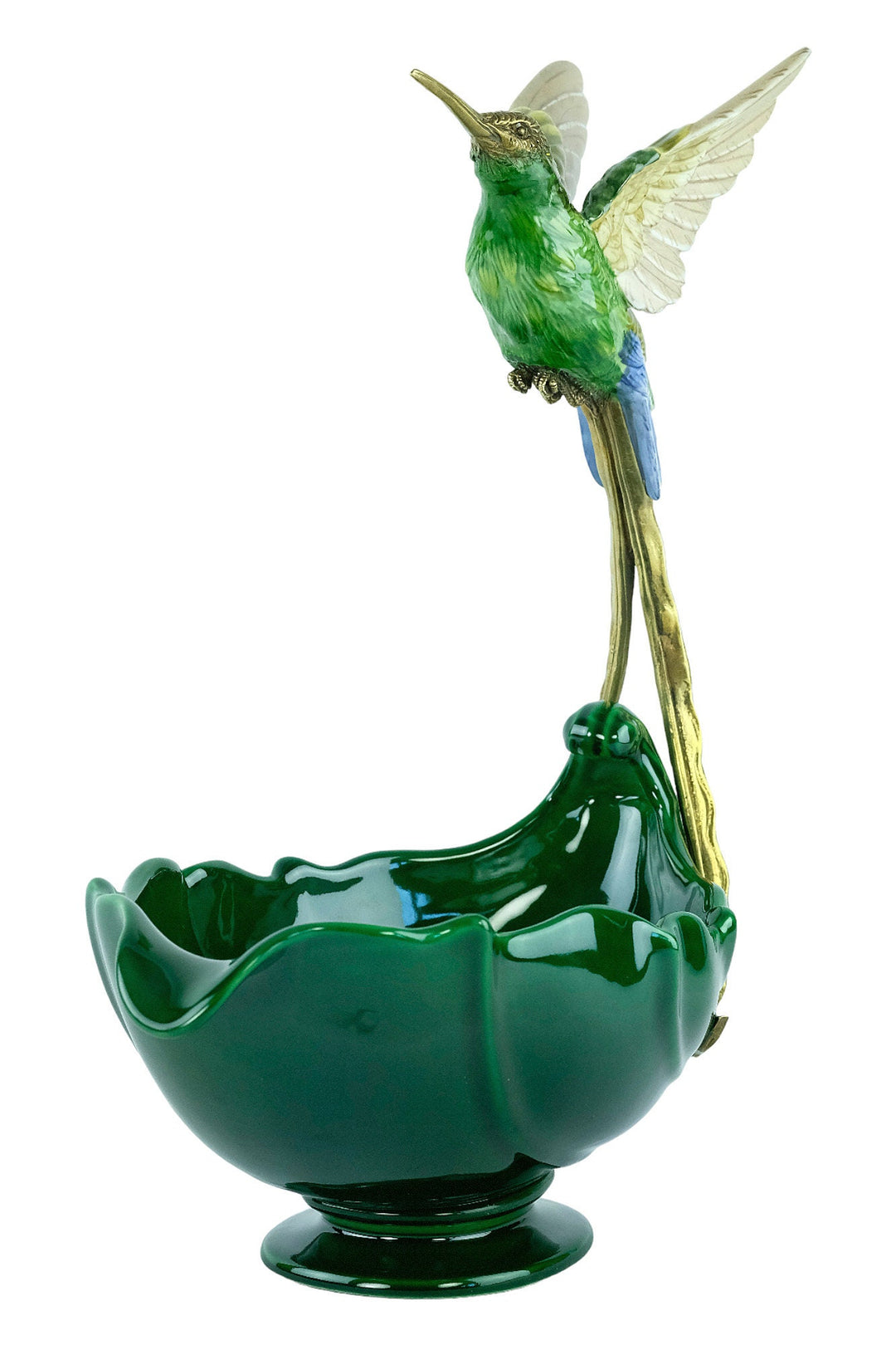 Beautiful Porcelain Bowl with Bronze Hummingbird Sculpture Unique Centerpiece Jugendstil Decoration Art Nouveau Collectable Bird Lovers Gift