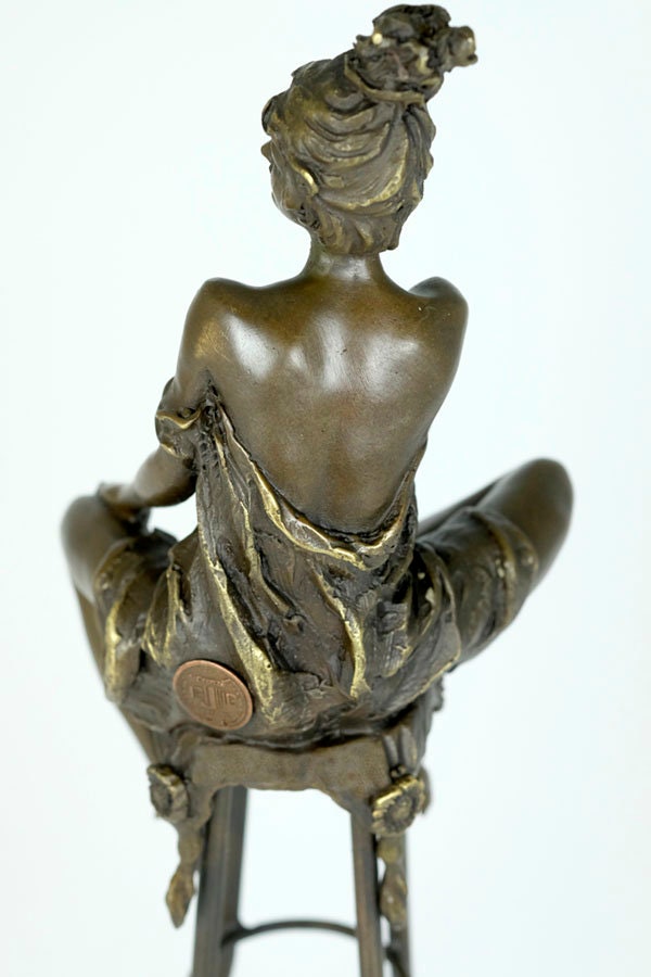 Bronze Female on Barstool Figurine Art Nouveau Style Bronze Sculpture Seductive Female Statue Jugendstil Collectable Bronze Female Sculpture