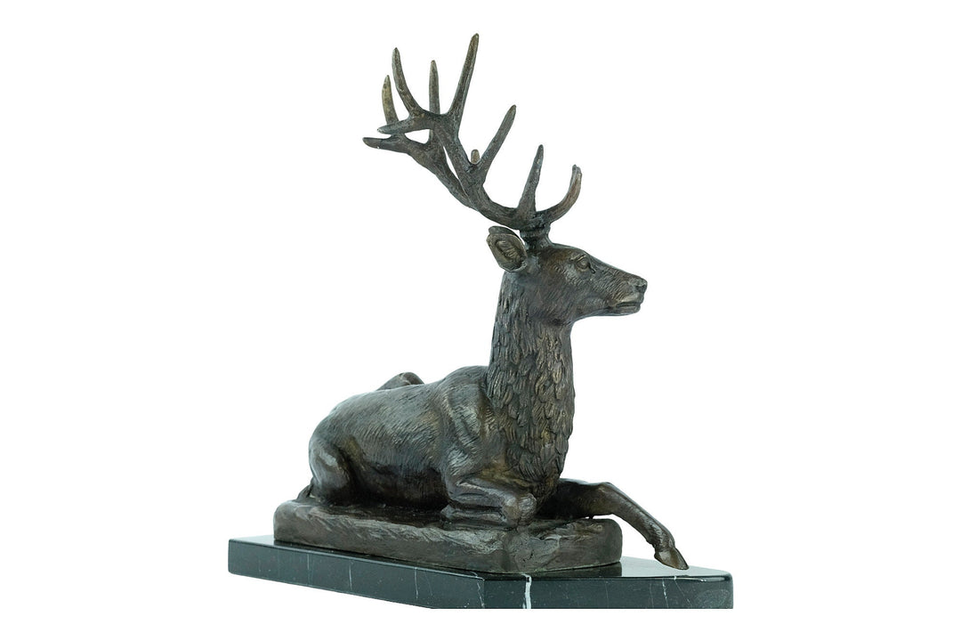 Large Bronze Deer Statue Animal Art Figurine Bronze Wildlife Sculpture Reclining Red Deer Sculpture Hunting Decoration Bronze Stag Statue