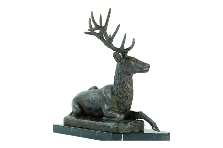 Large Bronze Deer Statue Animal Art Figurine Bronze Wildlife Sculpture Reclining Red Deer Sculpture Hunting Decoration Bronze Stag Statue