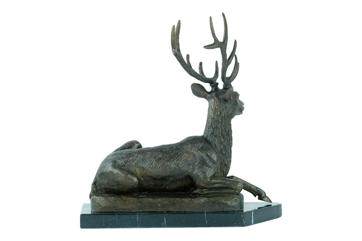 Large Bronze Deer Statue Animal Art Figurine Bronze Wildlife Sculpture Reclining Red Deer Sculpture Hunting Decoration Bronze Stag Statue