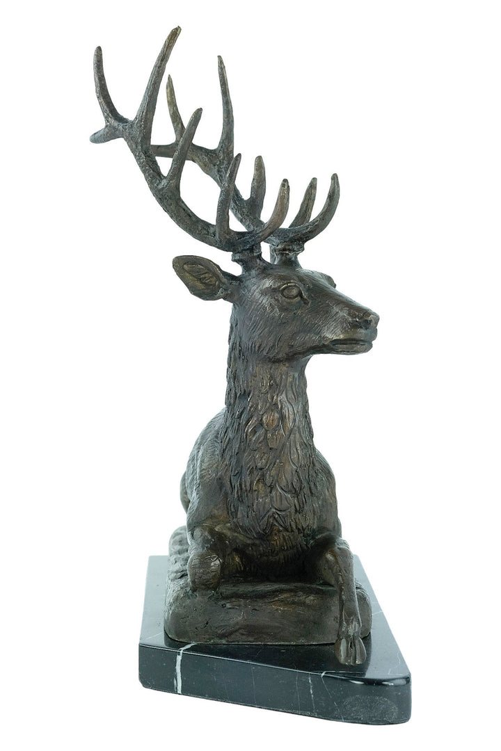 Large Bronze Deer Statue Animal Art Figurine Bronze Wildlife Sculpture Reclining Red Deer Sculpture Hunting Decoration Bronze Stag Statue