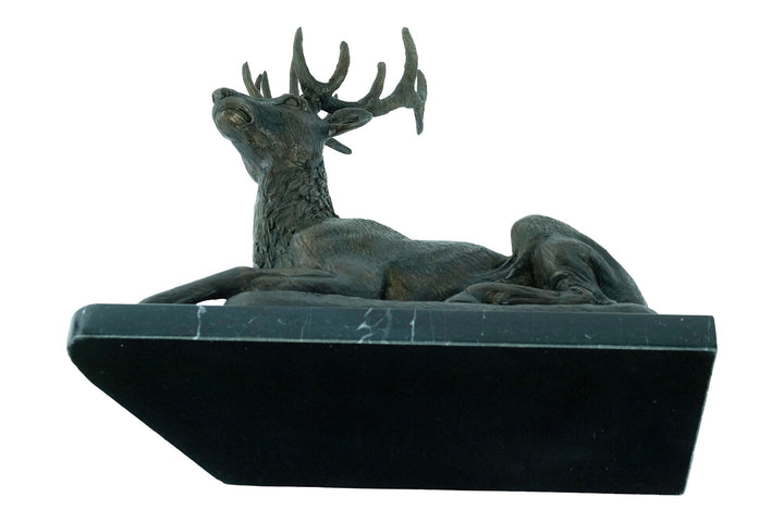 Large Bronze Deer Statue Animal Art Figurine Bronze Wildlife Sculpture Reclining Red Deer Sculpture Hunting Decoration Bronze Stag Statue