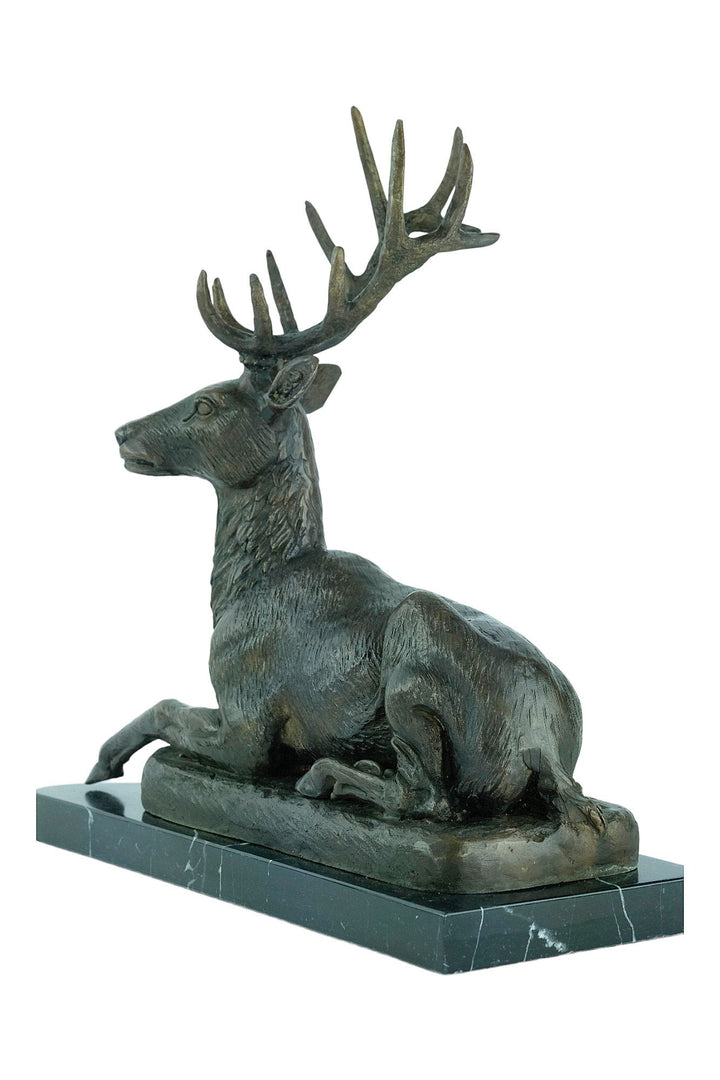 Large Bronze Deer Statue Animal Art Figurine Bronze Wildlife Sculpture Reclining Red Deer Sculpture Hunting Decoration Bronze Stag Statue