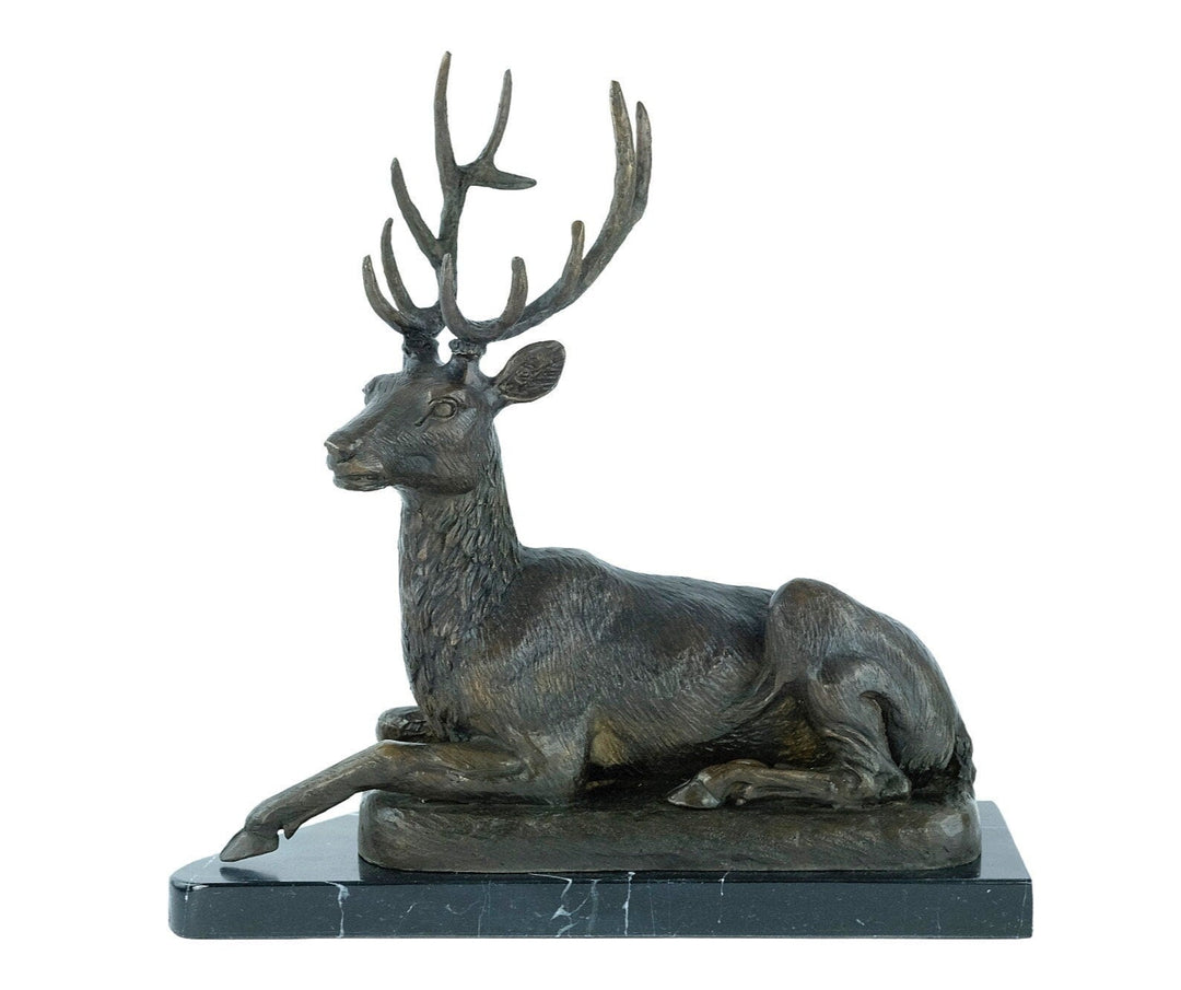 Large Bronze Deer Statue Animal Art Figurine Bronze Wildlife Sculpture Reclining Red Deer Sculpture Hunting Decoration Bronze Stag Statue