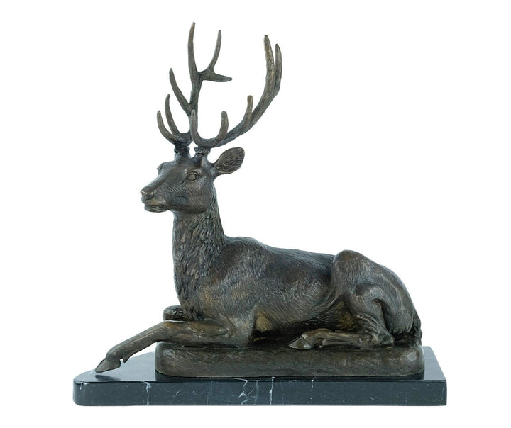 Large Bronze Deer Statue Animal Art Figurine Bronze Wildlife Sculpture Reclining Red Deer Sculpture Hunting Decoration Bronze Stag Statue