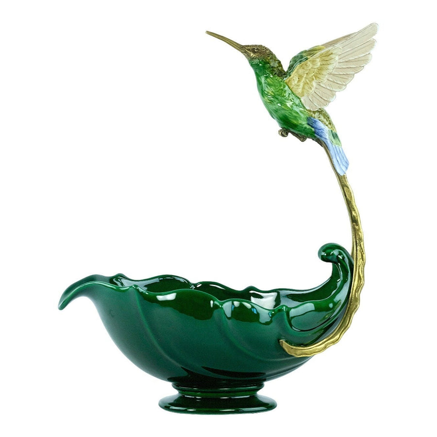 Beautiful Porcelain Bowl with Bronze Hummingbird Sculpture Unique Centerpiece Jugendstil Decoration Art Nouveau Collectable Bird Lovers Gift