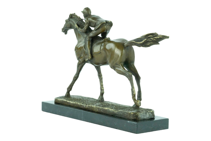 Bronze Jockey on Horse Sculpture Horse Racing Statue Animal Art Figurine Bronze Horse Statue Horse Lovers Gift Horse Decoration Horse Art