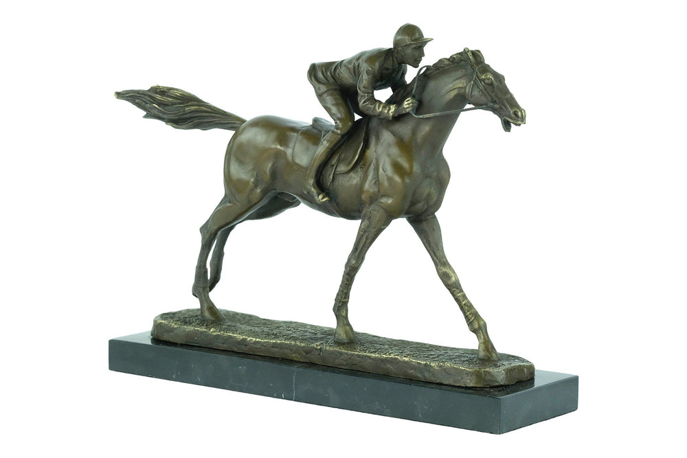 Bronze Jockey on Horse Sculpture Horse Racing Statue Animal Art Figurine Bronze Horse Statue Horse Lovers Gift Horse Decoration Horse Art