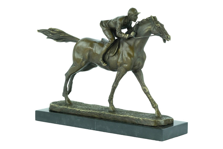 Bronze Jockey on Horse Sculpture Horse Racing Statue Animal Art Figurine Bronze Horse Statue Horse Lovers Gift Horse Decoration Horse Art