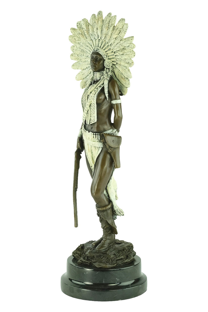 Cold Painted Bronze Sculpture of an Indian Female with a Rifle Viennese Bronze Statue Indian Female Sculpture Franz Bergman Bronzes Art