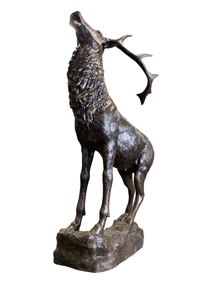 Lifesize Bronze Deer Sculpture Braying Stag on Rock Statue Outdoor Bronze Deer Sculpture Red Deer Statue in Bronze Lifesize Deer Statue Art