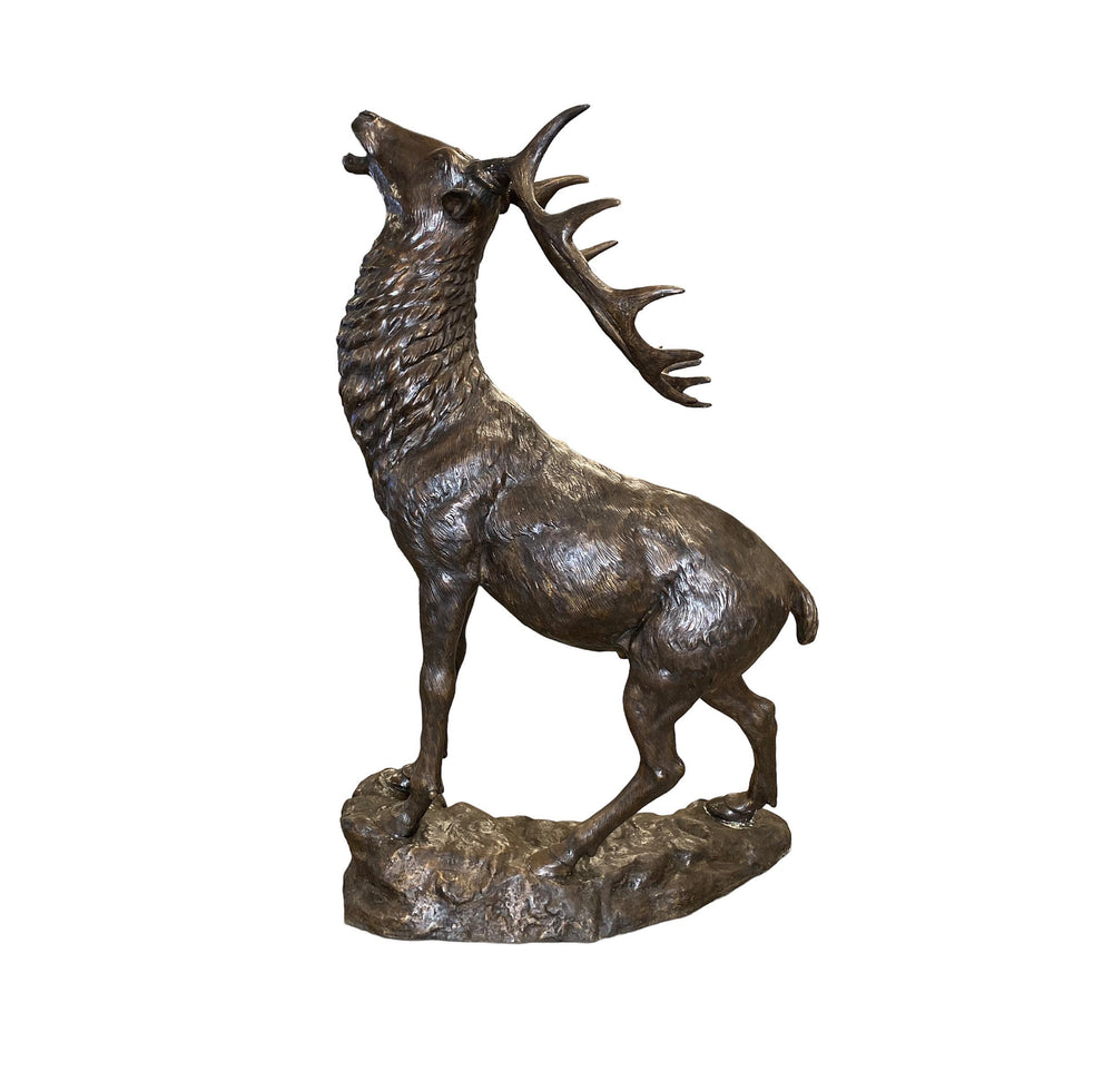 Lifesize Bronze Deer Sculpture Braying Stag on Rock Statue Outdoor Bronze Deer Sculpture Red Deer Statue in Bronze Lifesize Deer Statue Art