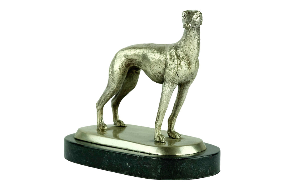 Nickel Plated Bronze Sculpture of a Standing Greyhound Hunting Decoration Bronze Dog Statue Greyhound Figurine Animal Art Statue Hunting Dog