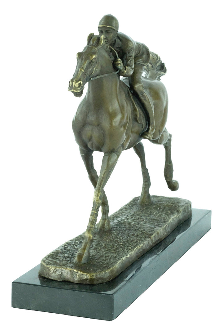 Bronze Jockey on Horse Sculpture Horse Racing Statue Animal Art Figurine Bronze Horse Statue Horse Lovers Gift Horse Decoration Horse Art